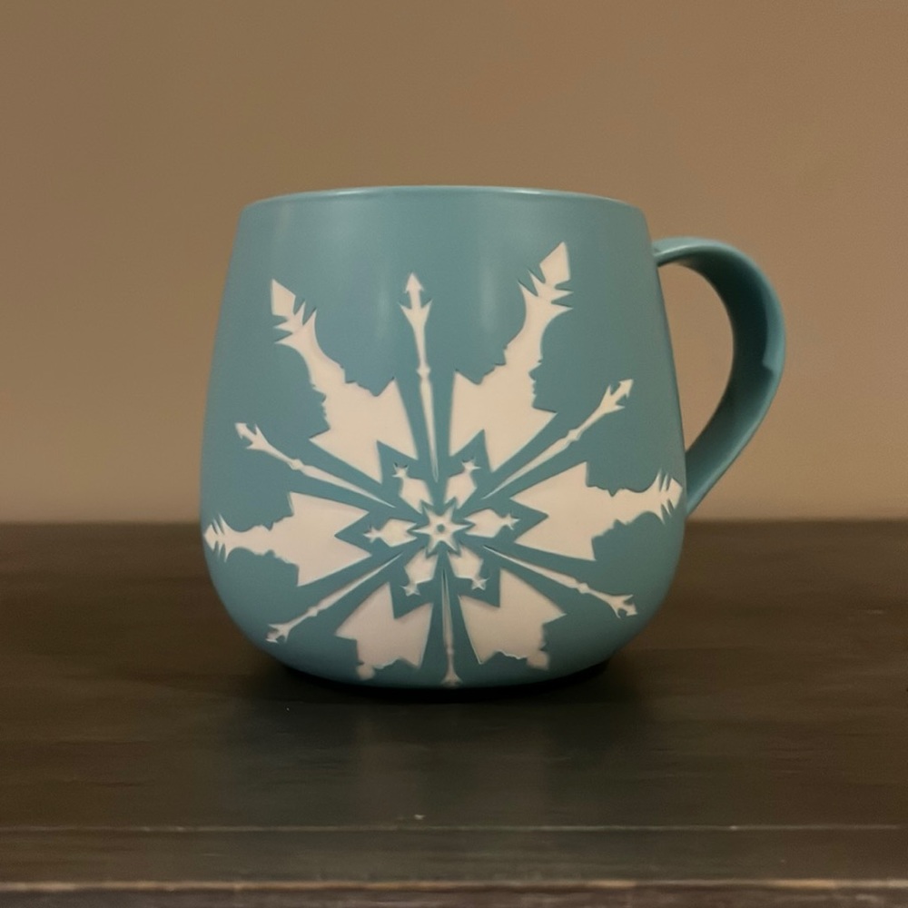 Frozen mug, teal, white, new with tag, great for coffee, tea etc.